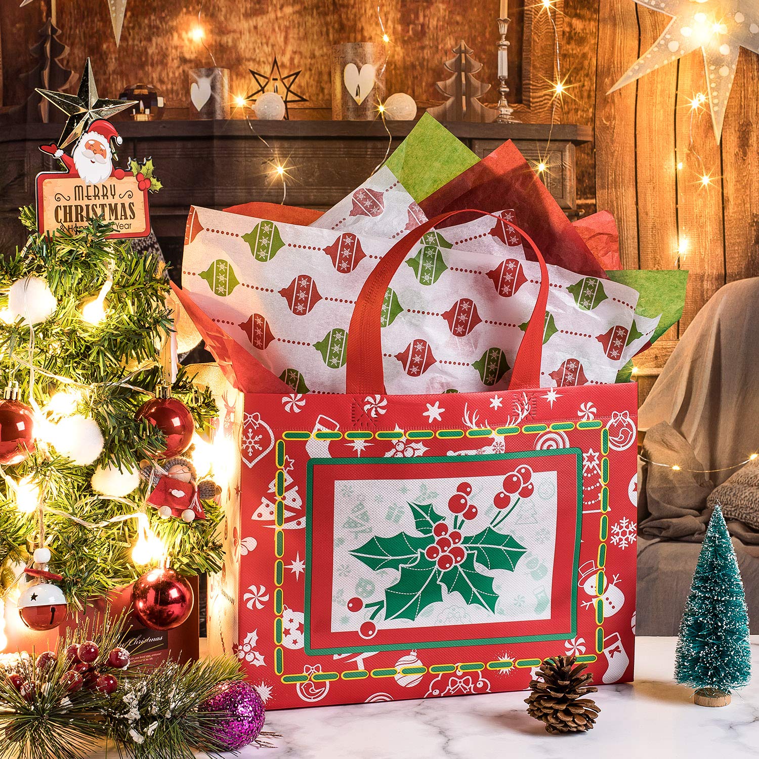 Whaline bolsa navidad dimensiones 32,5x25x17 cm para grandes regalos.
