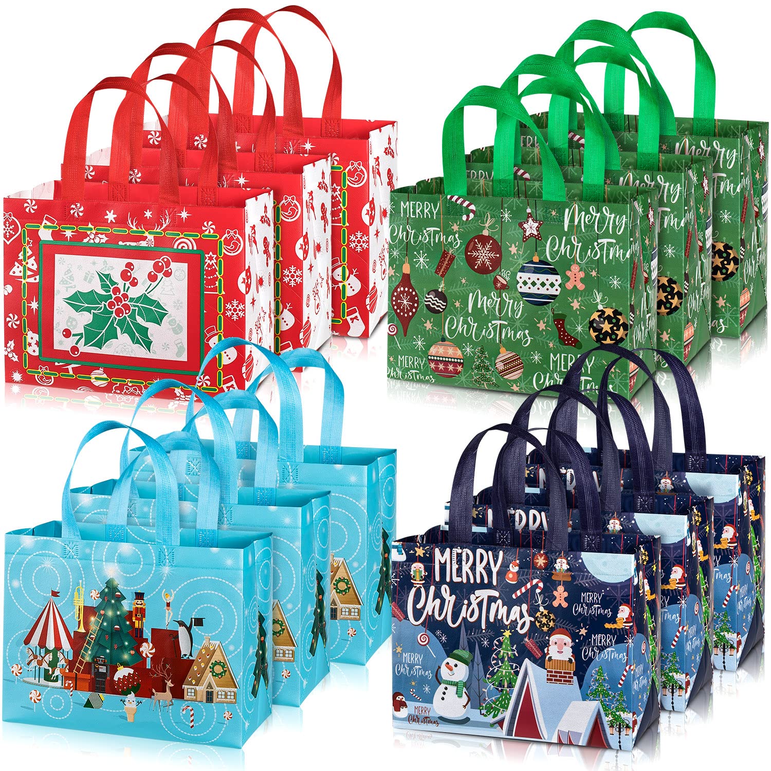Whaline bolsas de regalo navideñas grandes, 12 piezas, para envoltura rápida.