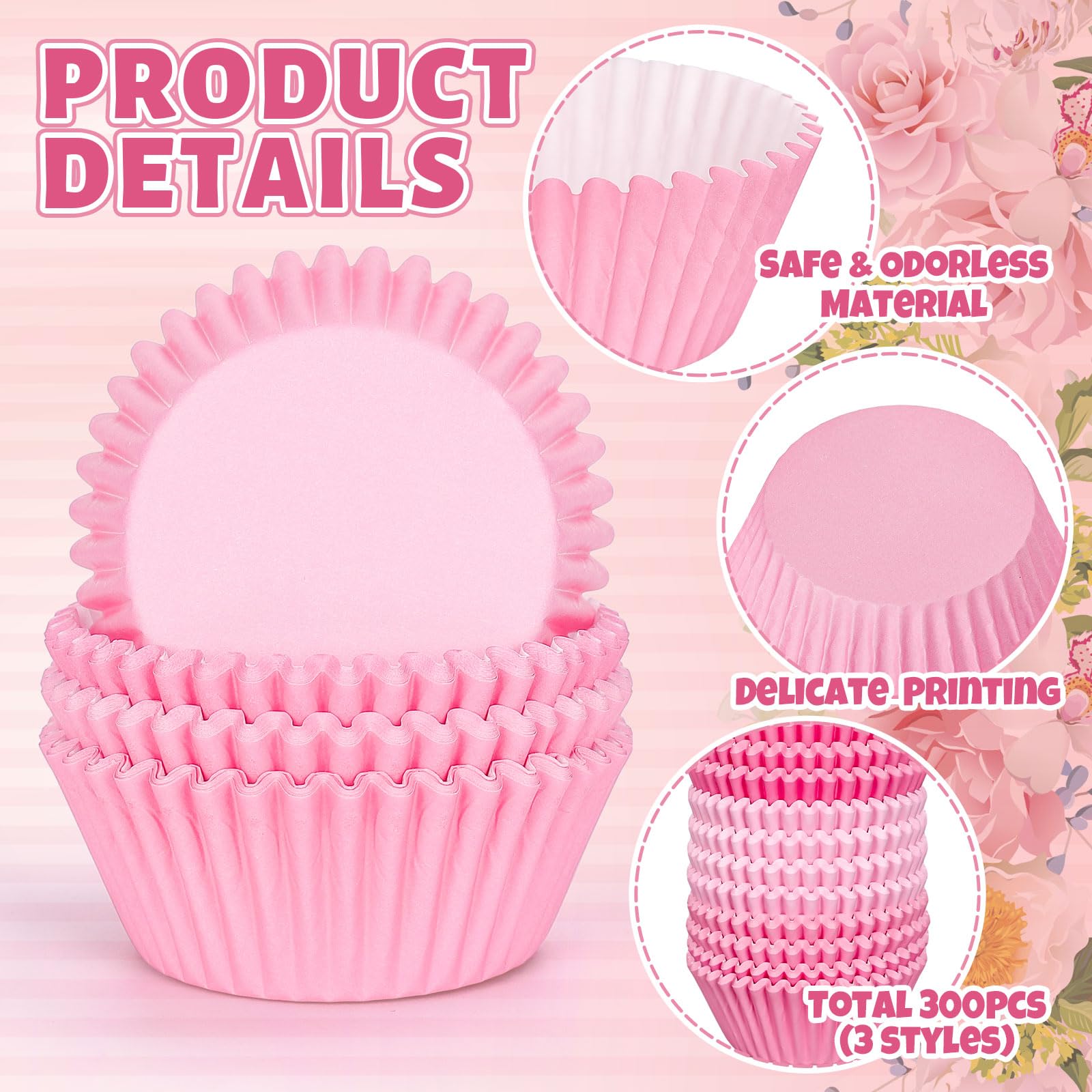 Whaline liners rosa gradiente, tres estilos para diferentes dulces.