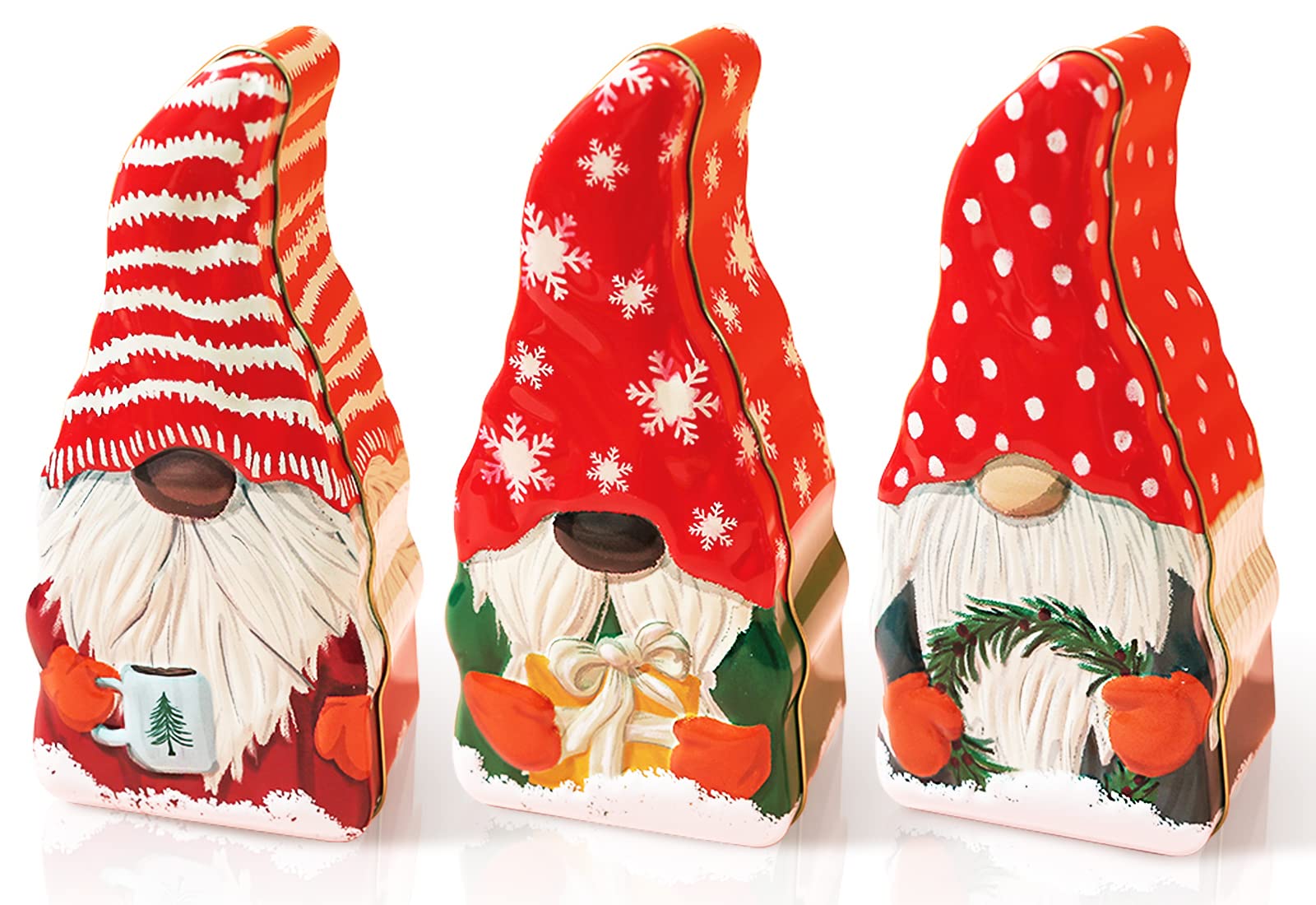 Whaline lata navideña gnomo lunares para galletas y dulces