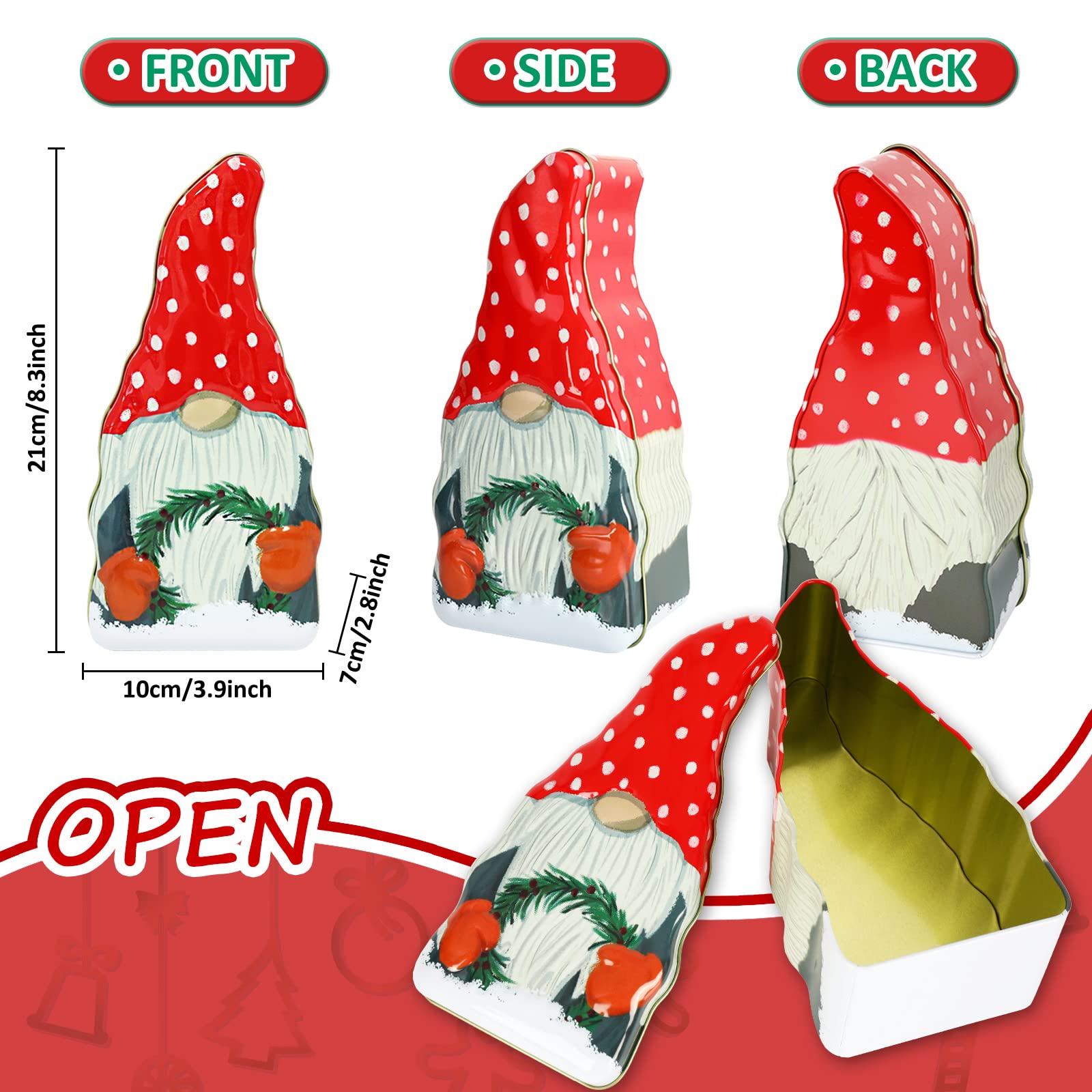 Whaline lata navideña gnomo rayas para galletas y regalos