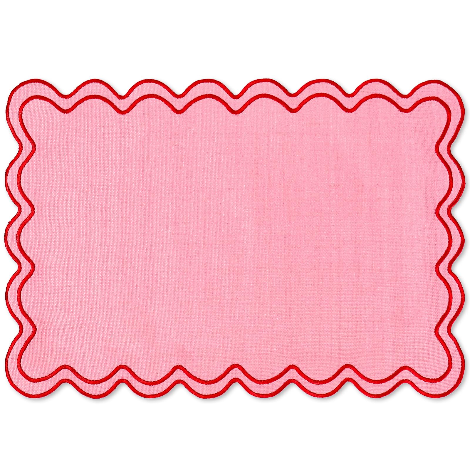 Whaline mantel individual con borde ondulado y bordado rosa para cenas elegantes
