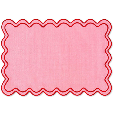 Whaline mantel individual con borde ondulado y bordado rosa para cenas elegantes
