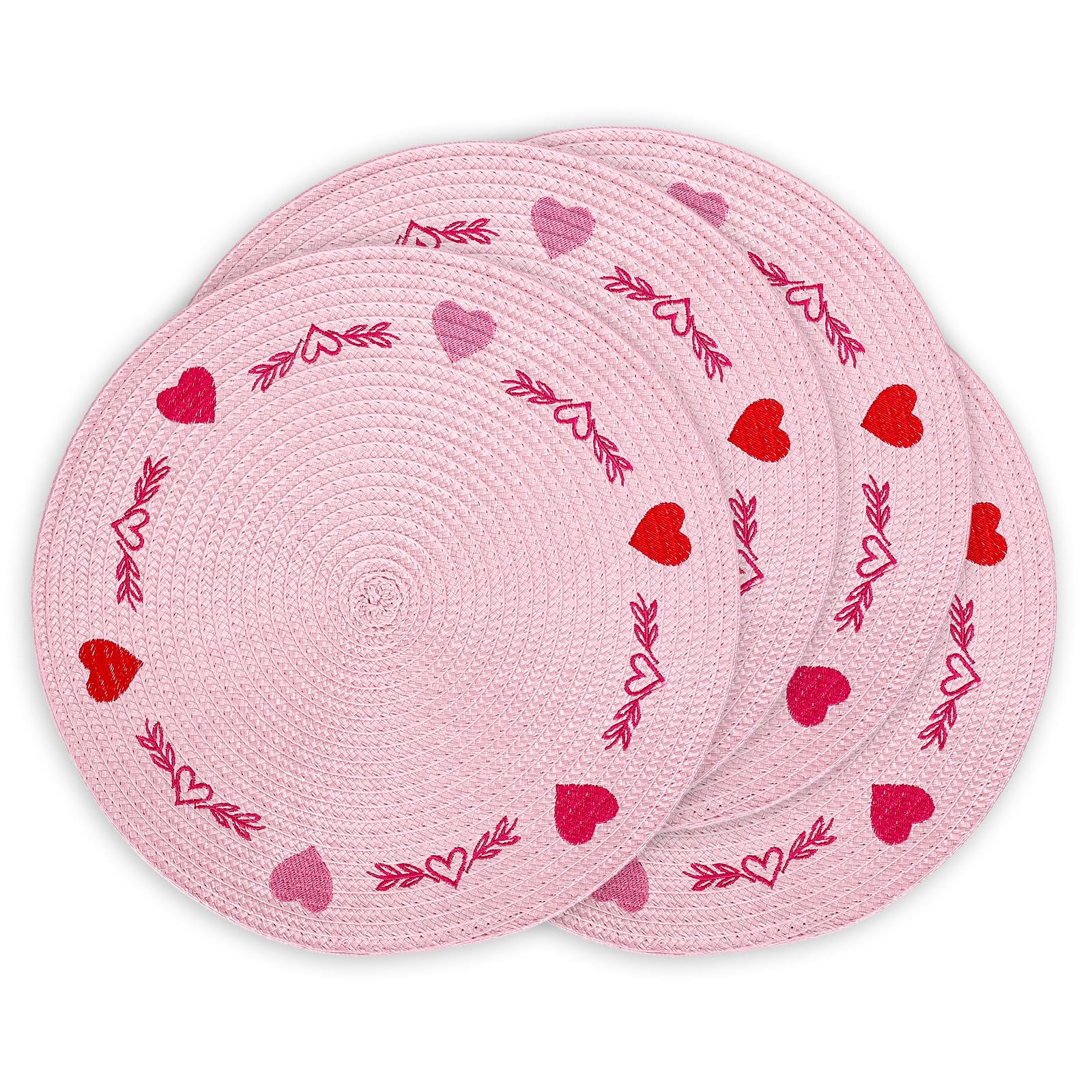Whaline manteles individuales redondos con bordado de corazones para una mesa romántica