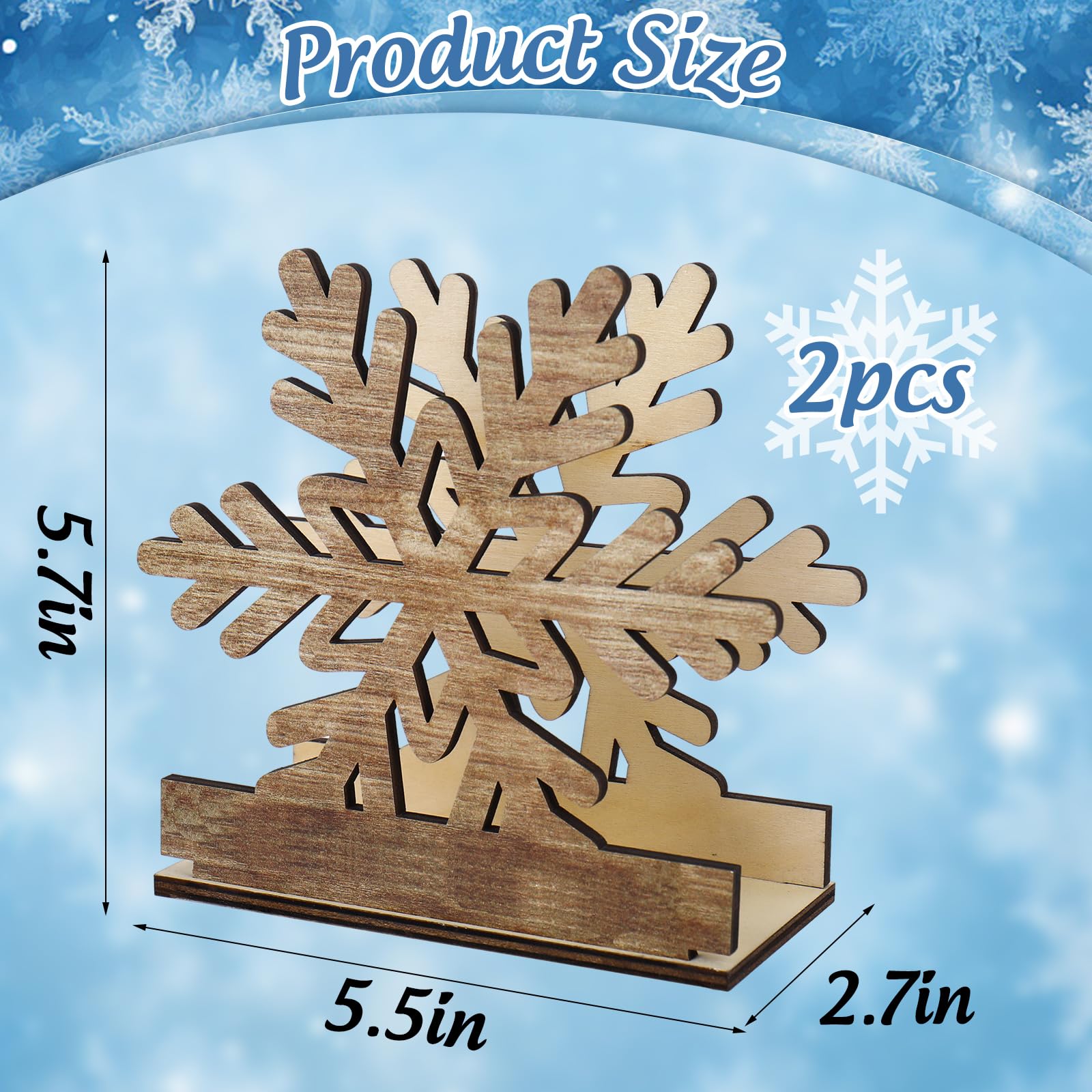 Whaline porta-servilletas copo de nieve, diseño rústico de madera para Navidad