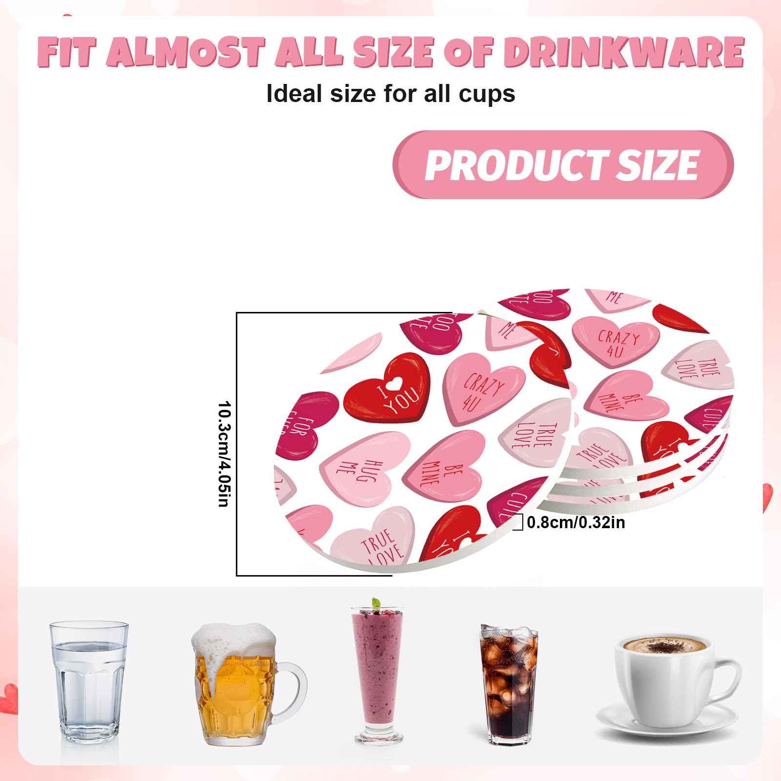 Whaline posavasos cerámica con corazones rosas, ideal para decoraciones románticas.