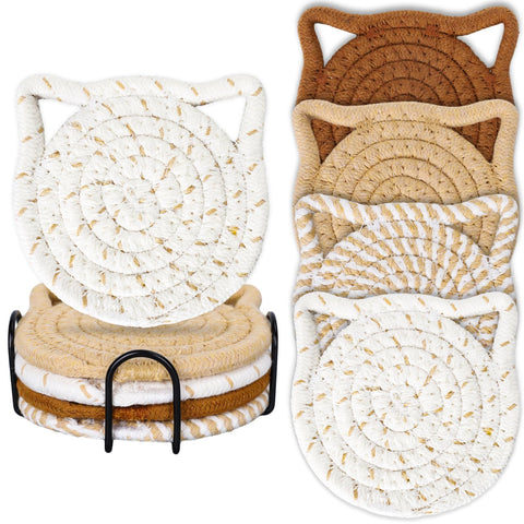 Whaline posavasos orejas de gato marrón blanco protege superficies de la mesa