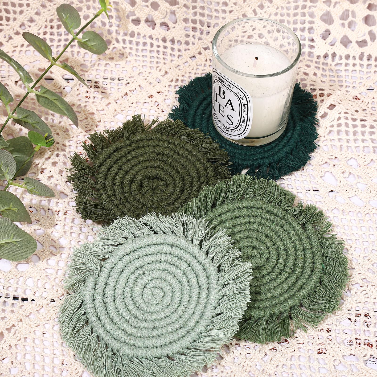 Whaline posavasos tejido crochet de algodon suave para calidez