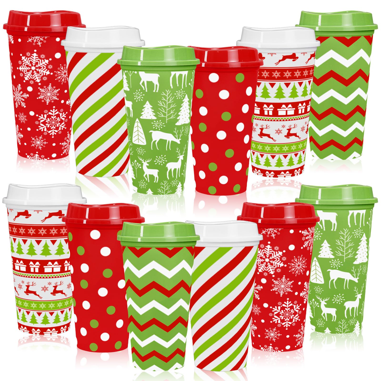 Whaline tazas de café navideñas rojas y verdes, diseño festivo para fiestas