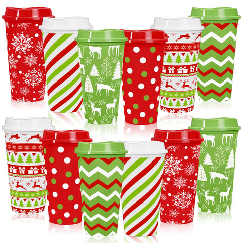 Whaline tazas de café navideñas rojas y verdes, diseño festivo para fiestas
