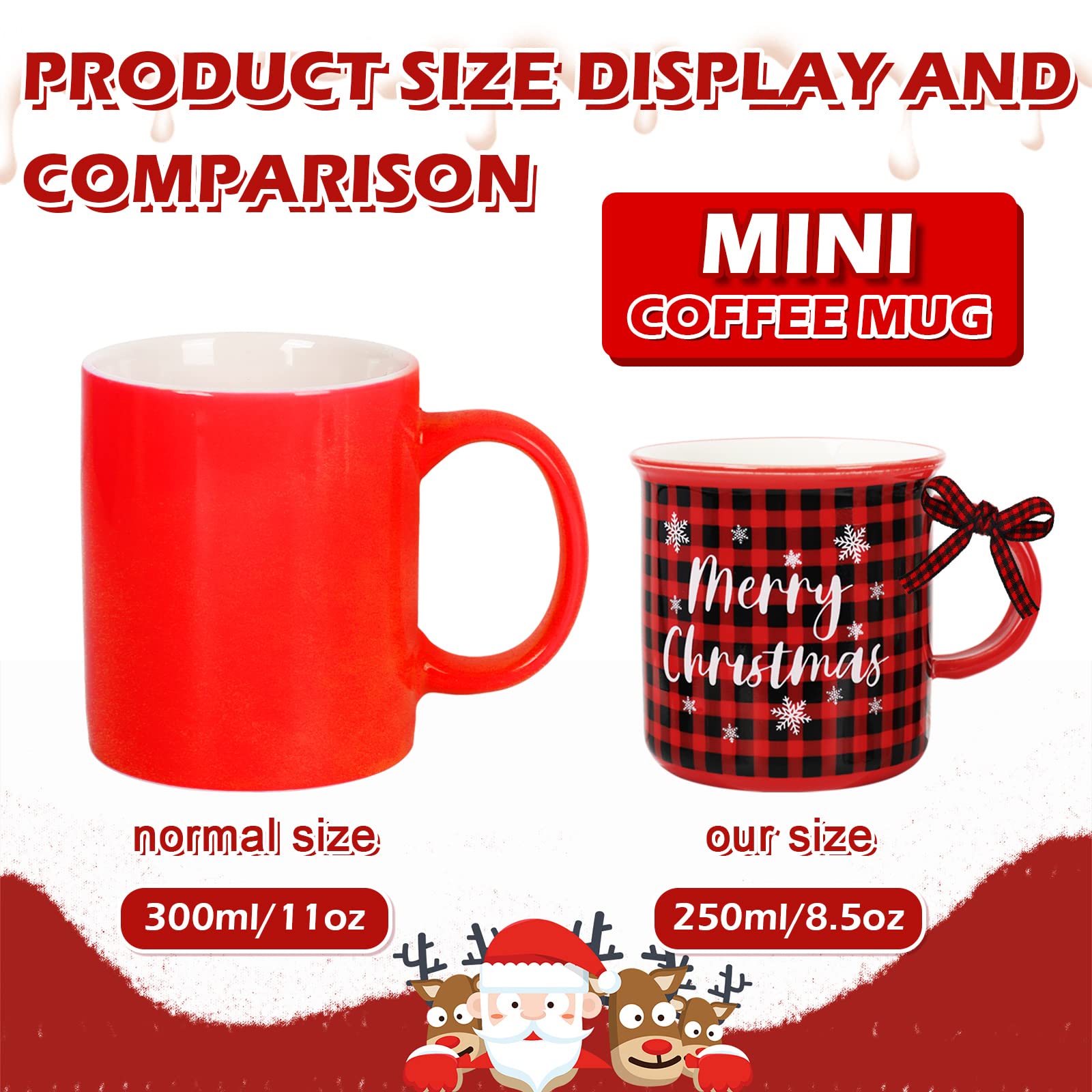 Whaline tazas mini Navidad con estampados diferentes, perfecto para decorar la mesa festiva.