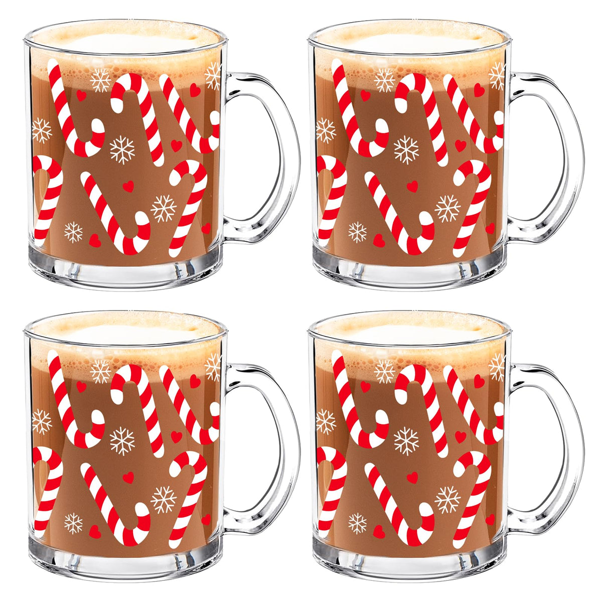 Whaline tazas de vidrio navideñas con asa para bebidas calientes