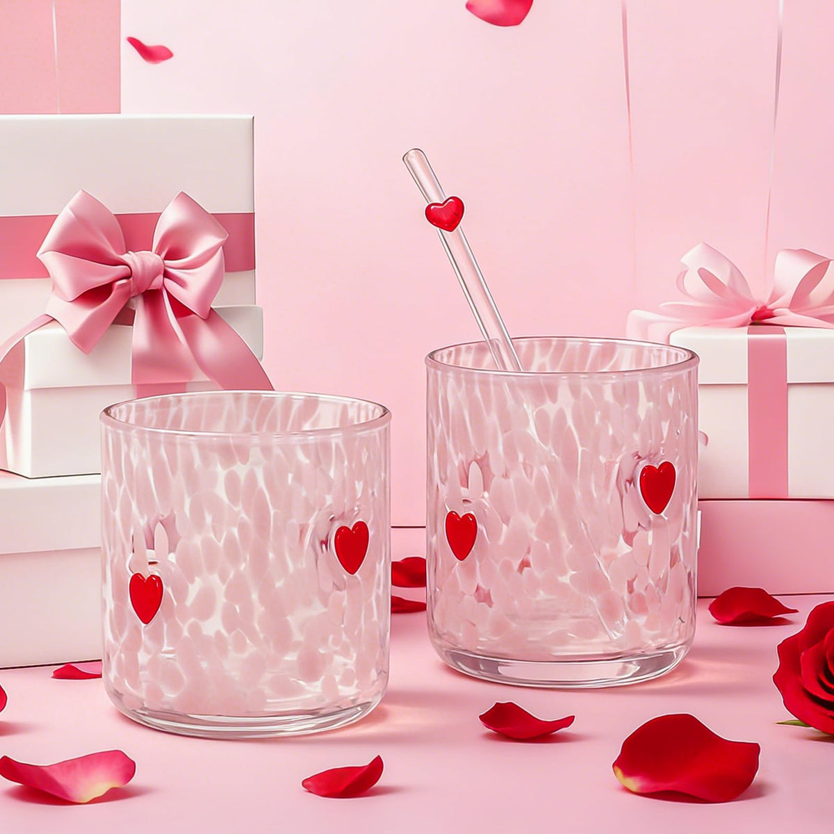 Vaso Whaline icono con corazón rosa, ideal para bebidas y decoraciones románticas.