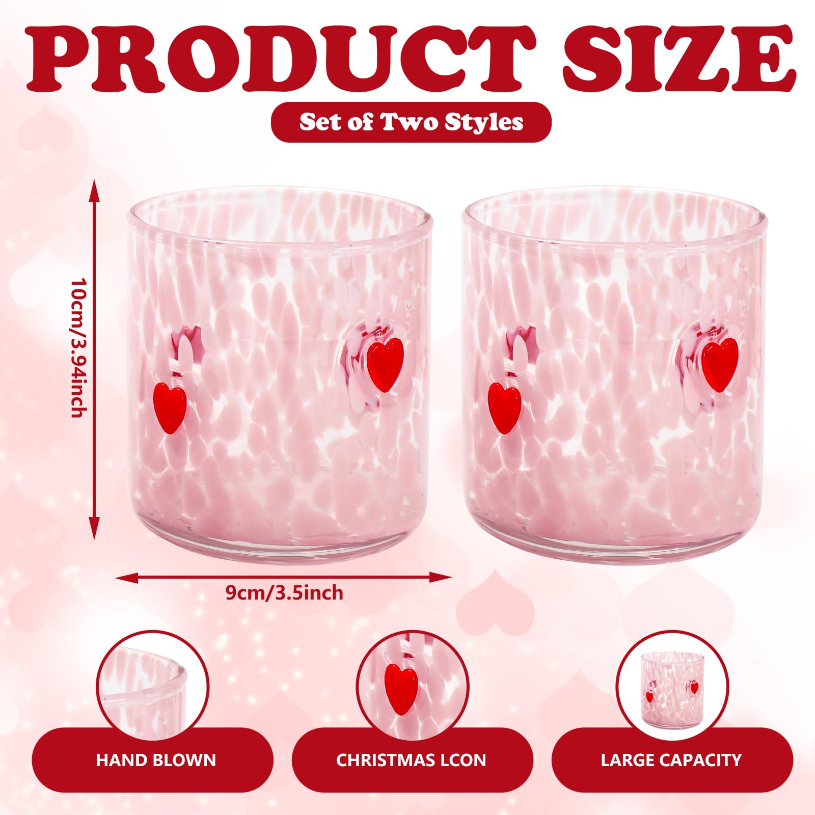 Vaso Whaline con icono de corazón rojo, perfecto para jugo y momentos románticos.