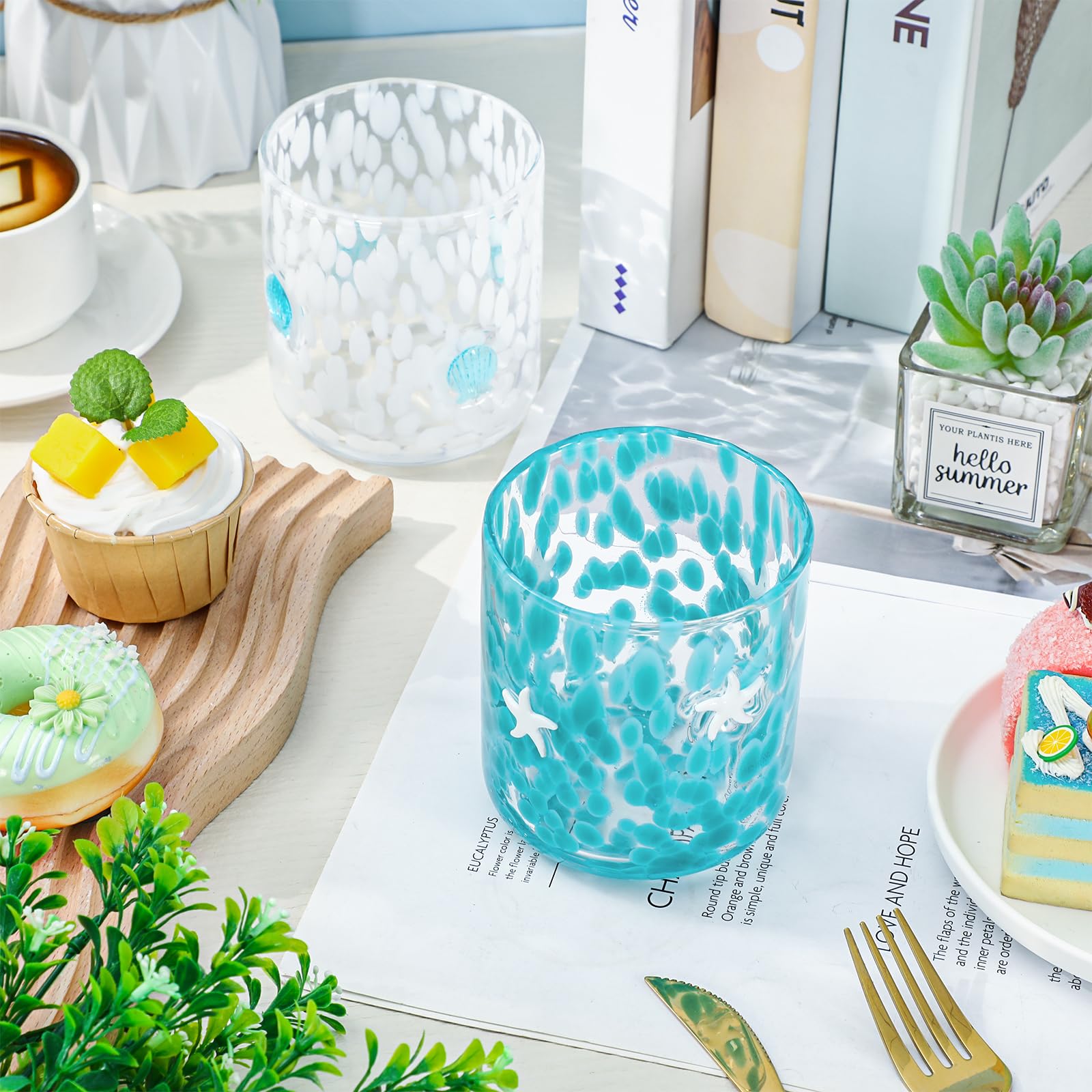 Whaline vaso sin tallo con estrella de mar, apto para jugos y hielo