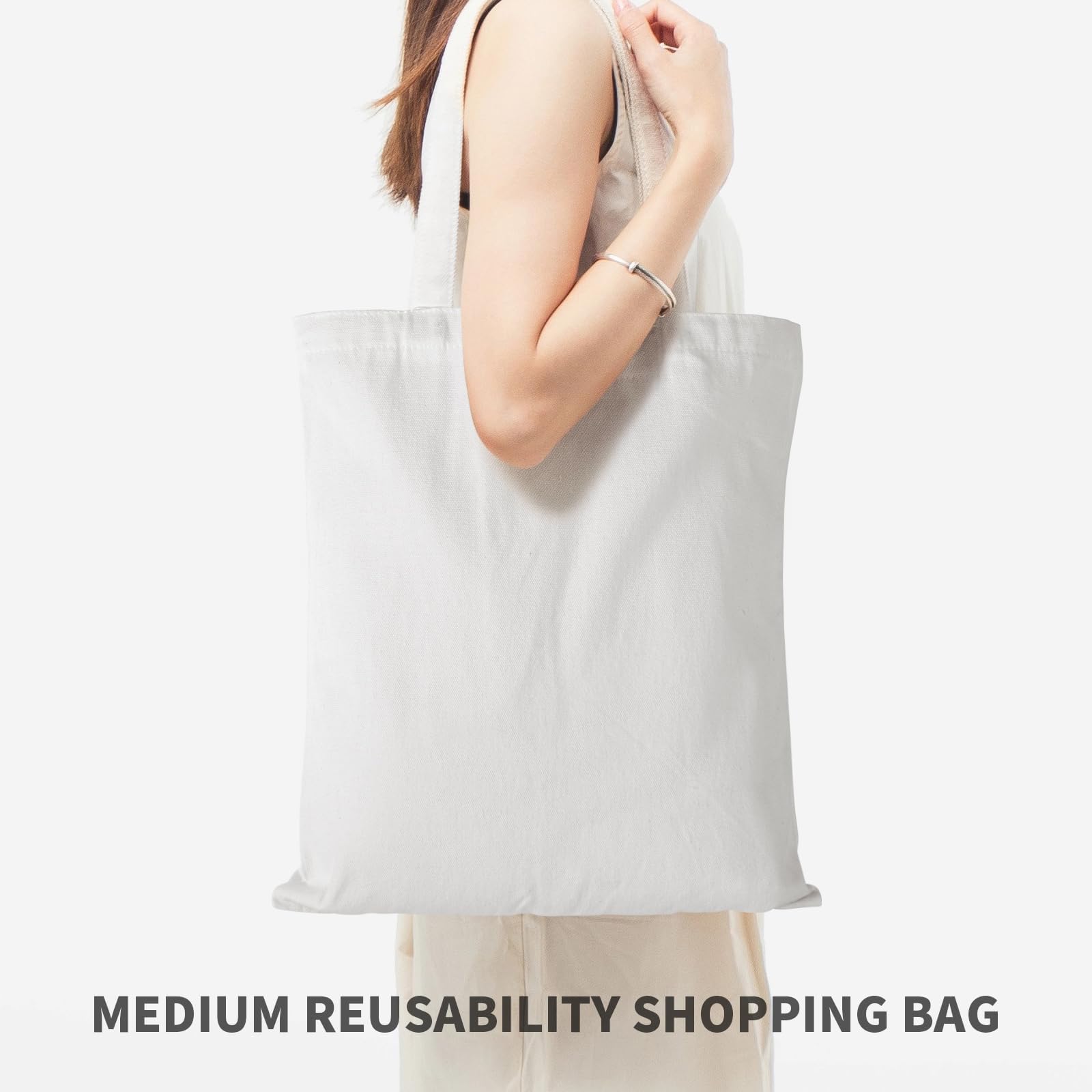 Bolsas WHEATHUSK de lona poliester blancas, duraderas y reutilizables para compras o manualidades.
