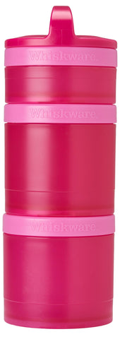 Whiskware vista frontal del set rosa mostrando tres recipientes apilables y portátil