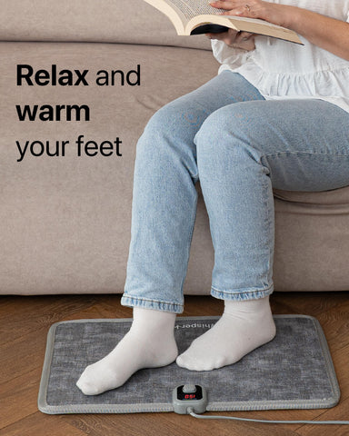 WHISPERHEAT ofrece calor silencioso y constante para pies cansados en casa