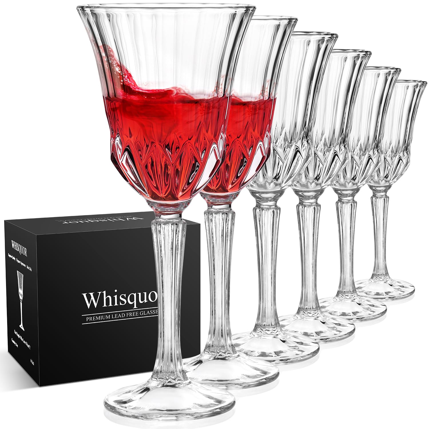 Whisquor vasos de vino cristal sin plomo, juego de 6, claridad para cada brindis.