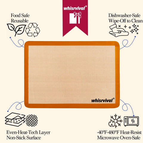 Whisrvival mat de silicona naranja tamaño cuarto, antiadherente para bandejas.