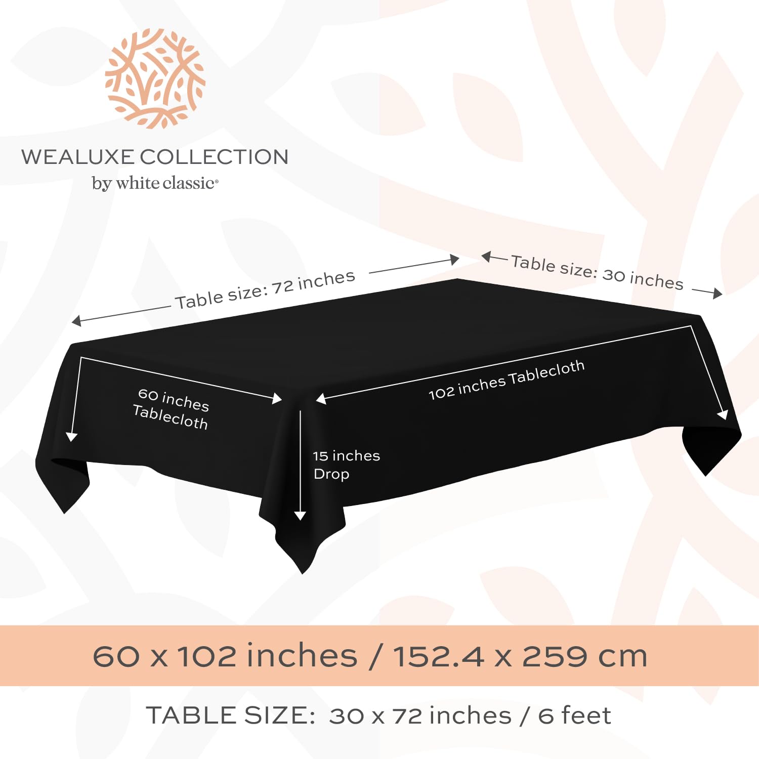 Funda White Classic WEALUXE para mesa plegable de 6 pies, color negro.