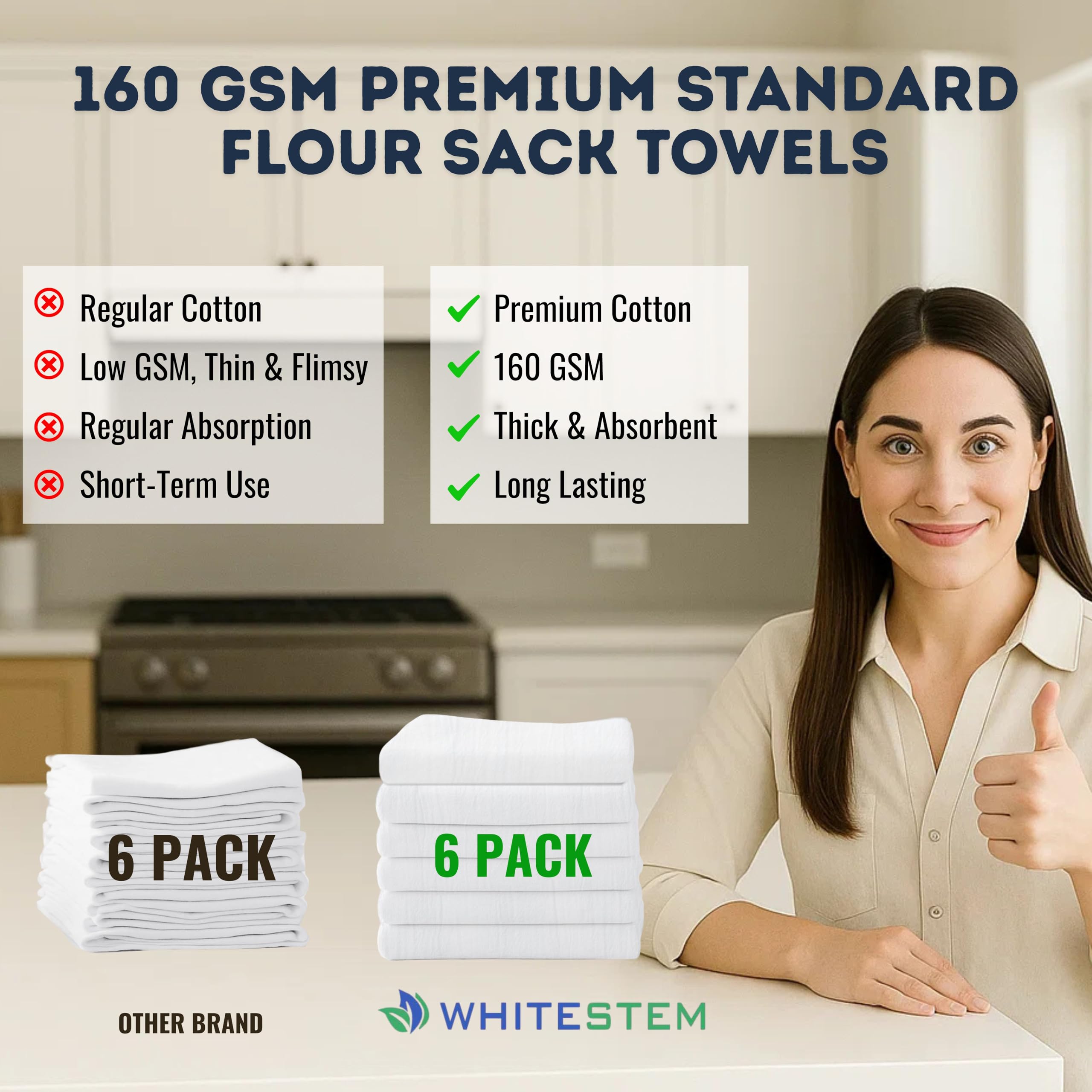 Whitestem toalla de harina 28x28 para secar manos y superficies.