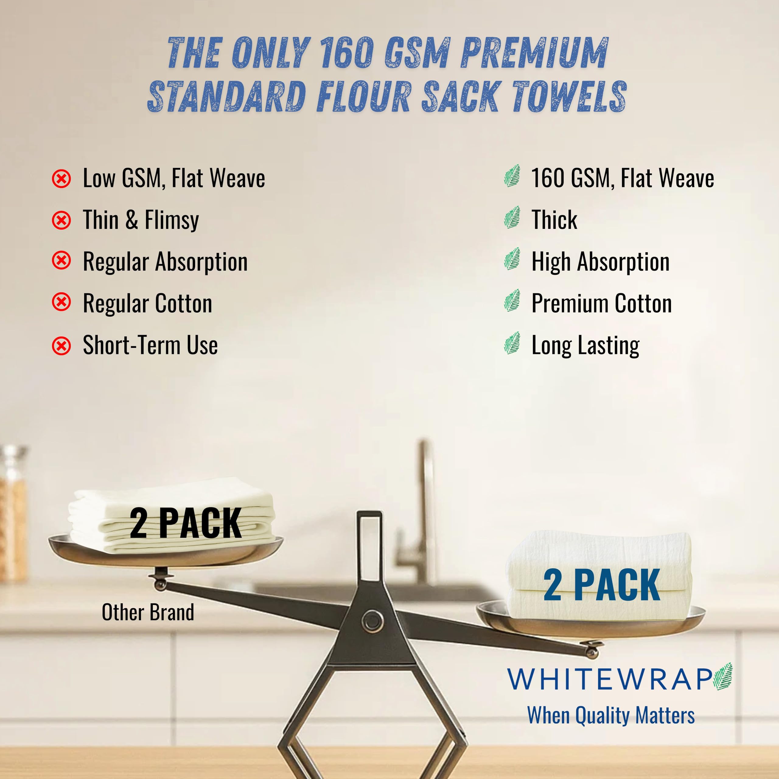 WHITEWRAP toallas anti-pelusa de uso diario en cocina