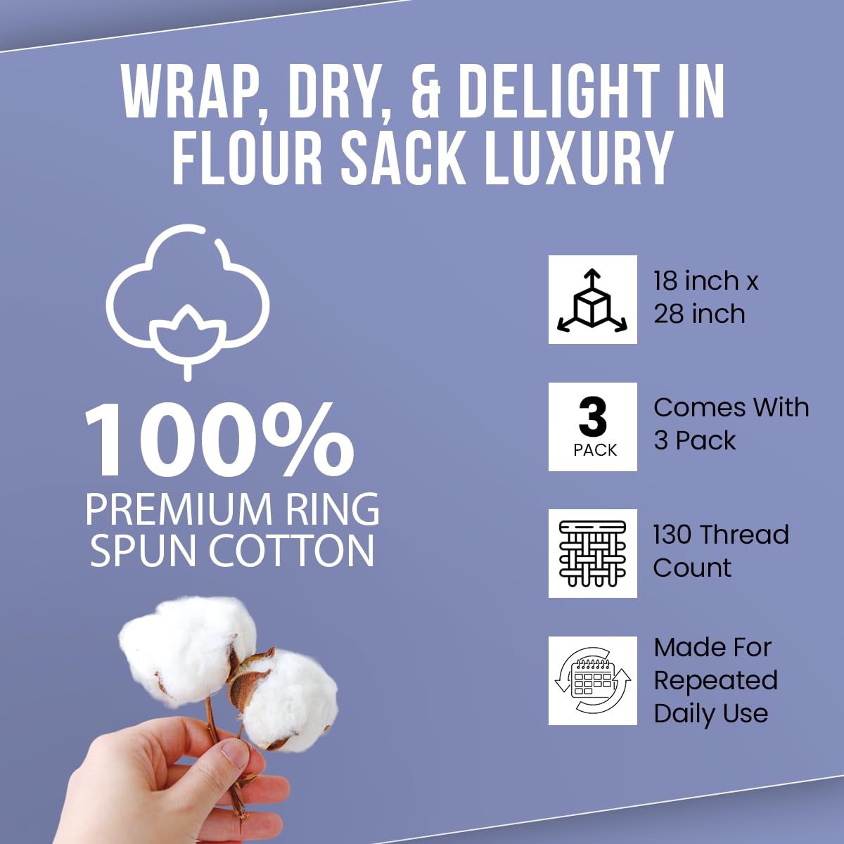 WHITEWRAP: toallas con costuras reforzadas, duraderas para uso diario.
