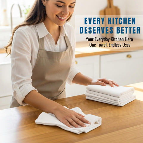 WhiteWrap: toallas de cocina 100% algodón, secado rápido para manos y superficies.