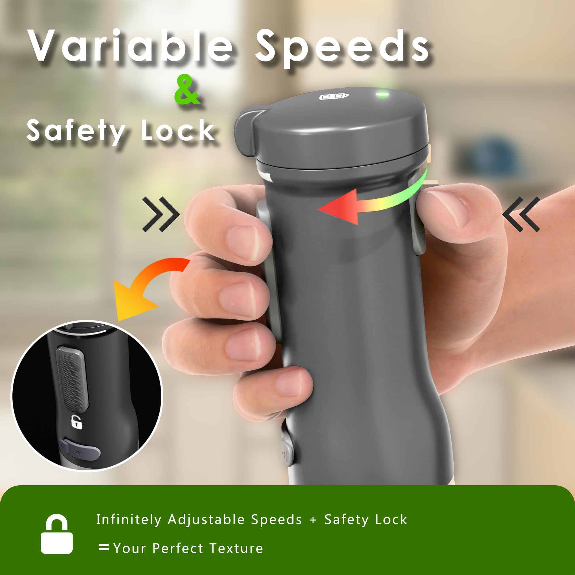 Whuto batidora de inmersión inalámbrica con diseño ergonómico para manejo cómodo.