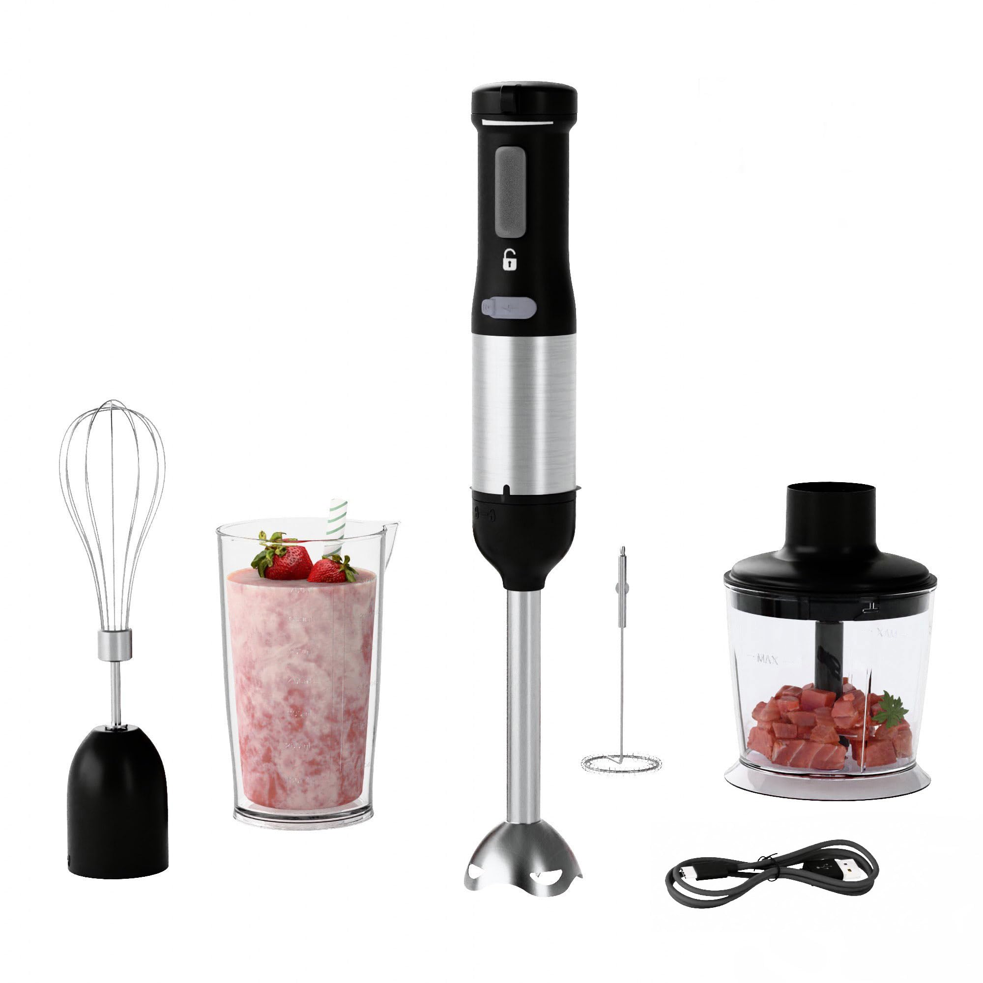 Whuto batidora de inmersión inalámbrica con vaso medidor de 700 ml para batidos fáciles