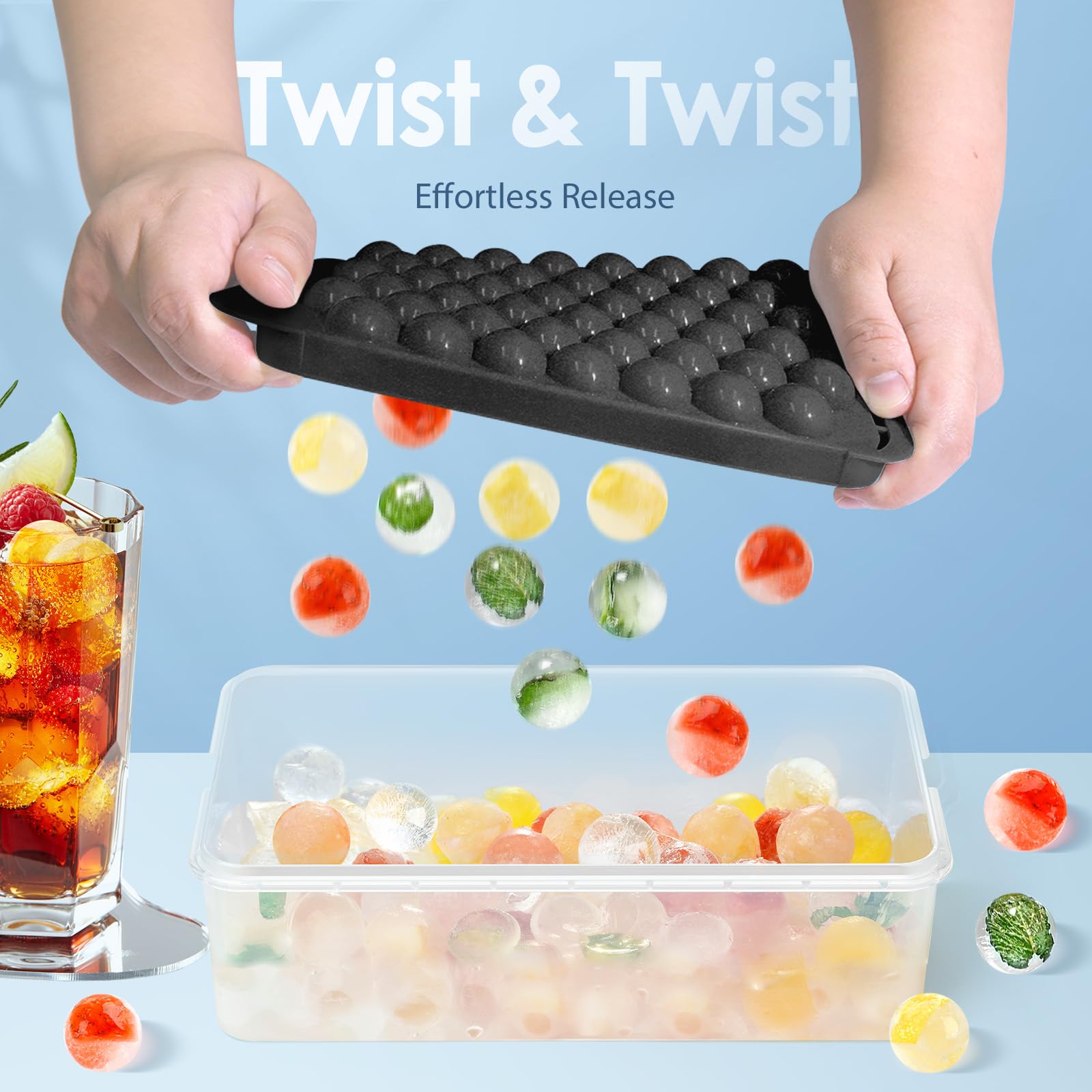 Cubitos redondos WIBIMEN de 0,8 pulgadas, ideales para bebidas refrescantes.