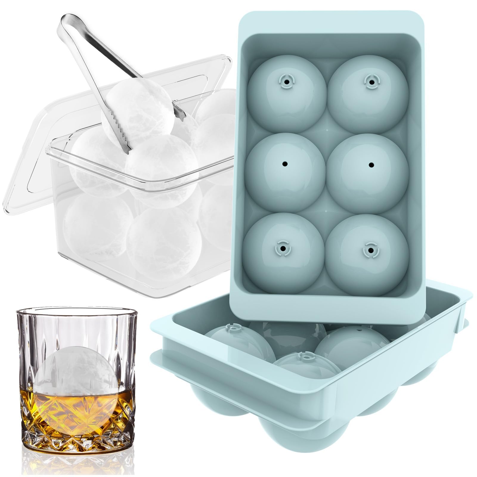 WIBIMEN molde para hielo grandes con bolas para whisky, enfriamiento óptimo