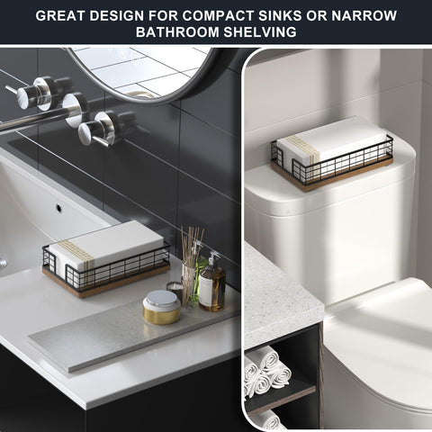 Bandeja Wican para toallas de invitados en baño, acabado madera, elegante y funcional