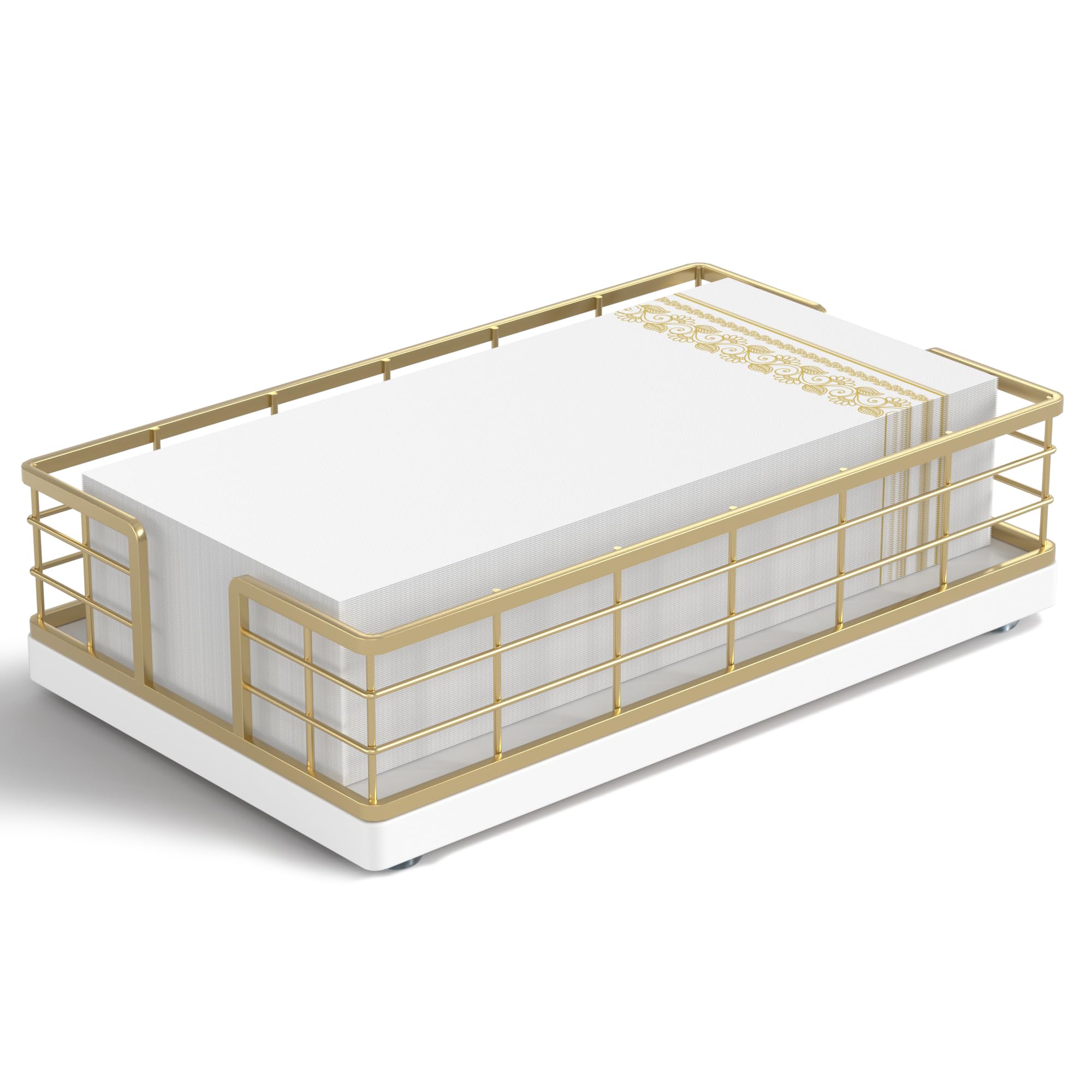 Wican porta-toallas para invitados en baño con acabado oro blanco, ideal para secado rápido.