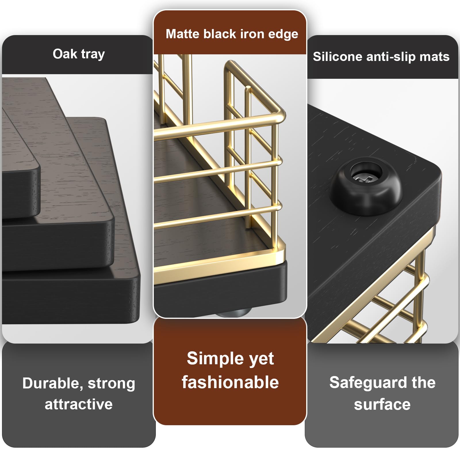 Soporte de servilletas Wican en dorado y negro, ideal para la mesa.