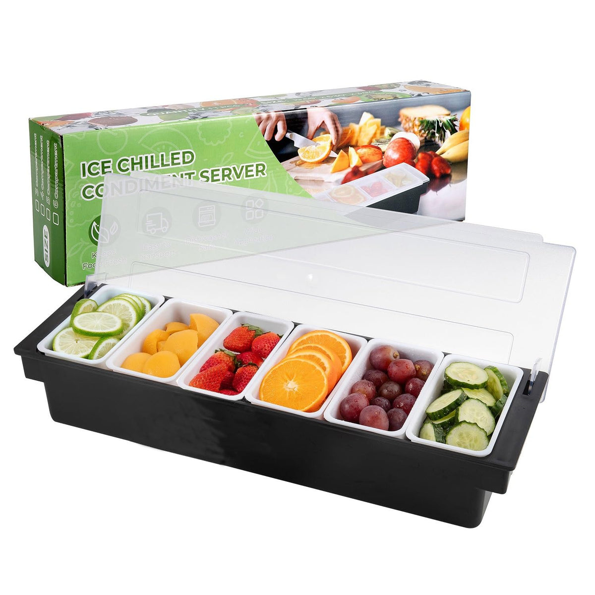 WICHEMI caddy para fruta y condimentos con tapa dispensadora lista para buffets