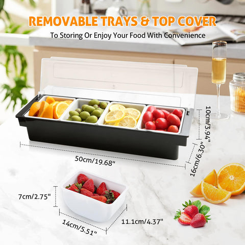 WICHEMI Contenedor con bandeja de hielo interior, apariencia superior y frescura para frutas y guarniciones
