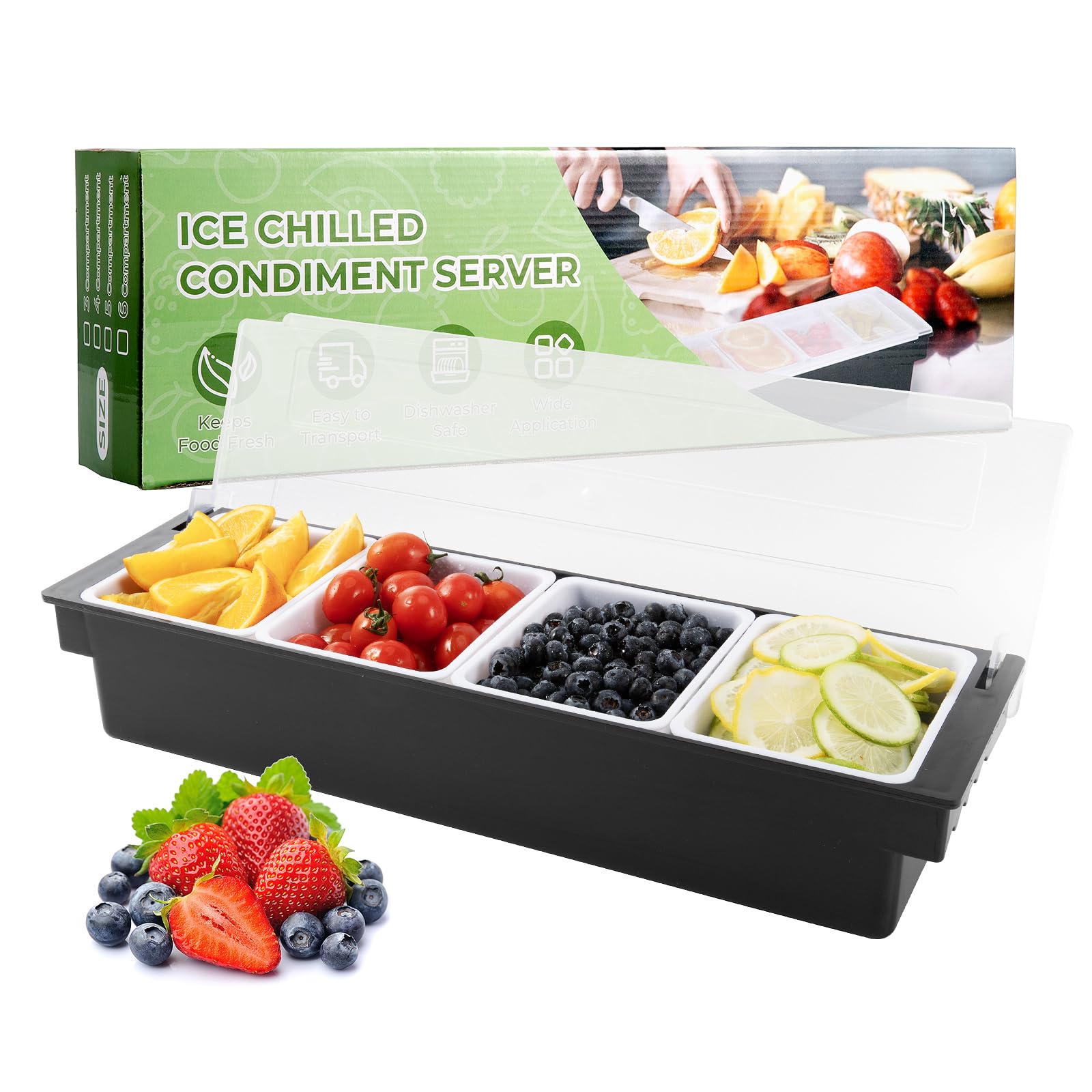 WICHEMI Contenedor de condimentos con tapa, vista frontal, ideal para organizar condimentos en fiestas