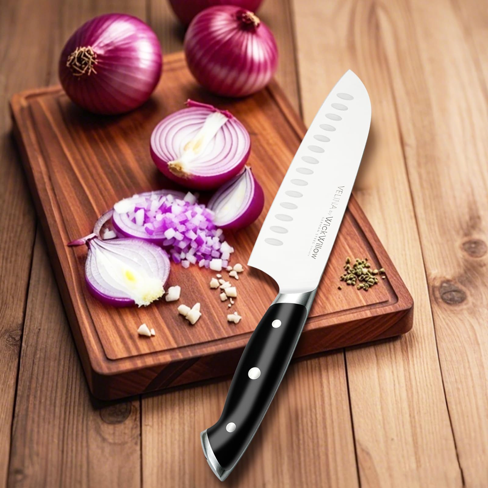 Cuchillo Wick Willow Velina Series Santoku para regalo de lujo