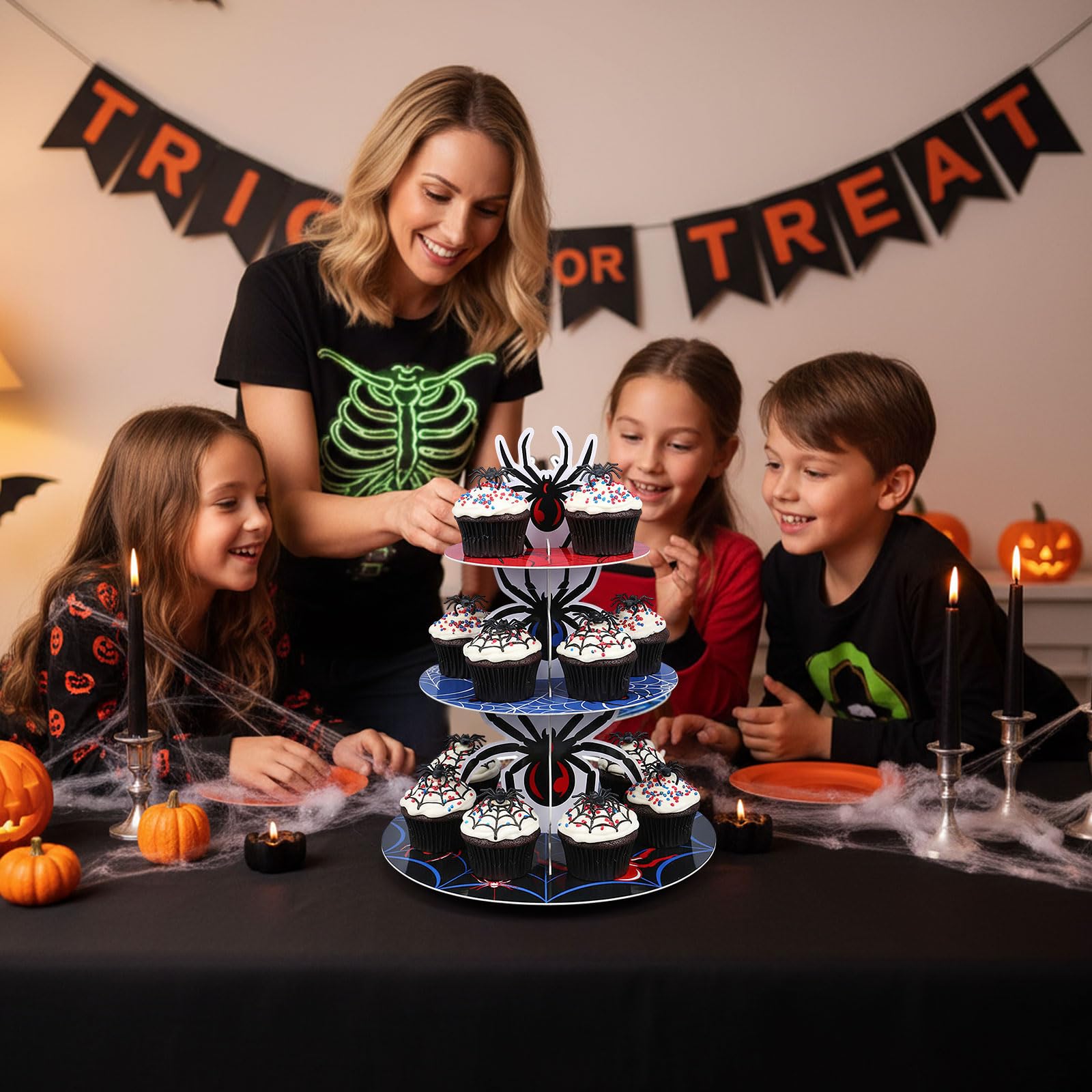 Widecook display versátil para dulces y frutas en mesas de celebración heroica.