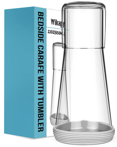 Jarra Wikapy para agua de noche con vaso de vidrio, fácil de beber en la cama.