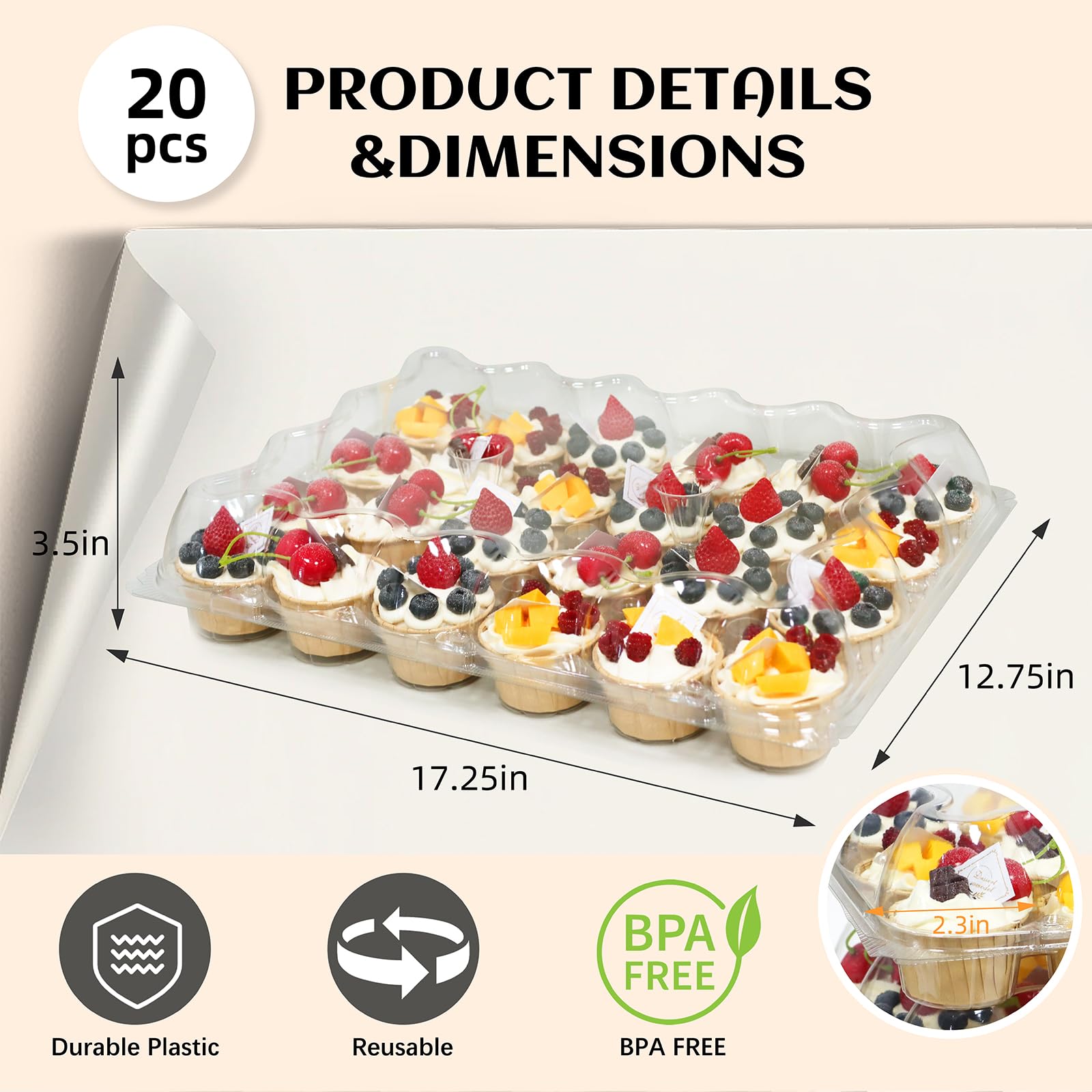 WIKDAY contenedor cupcakes sin BPA, ideal para almacenamiento