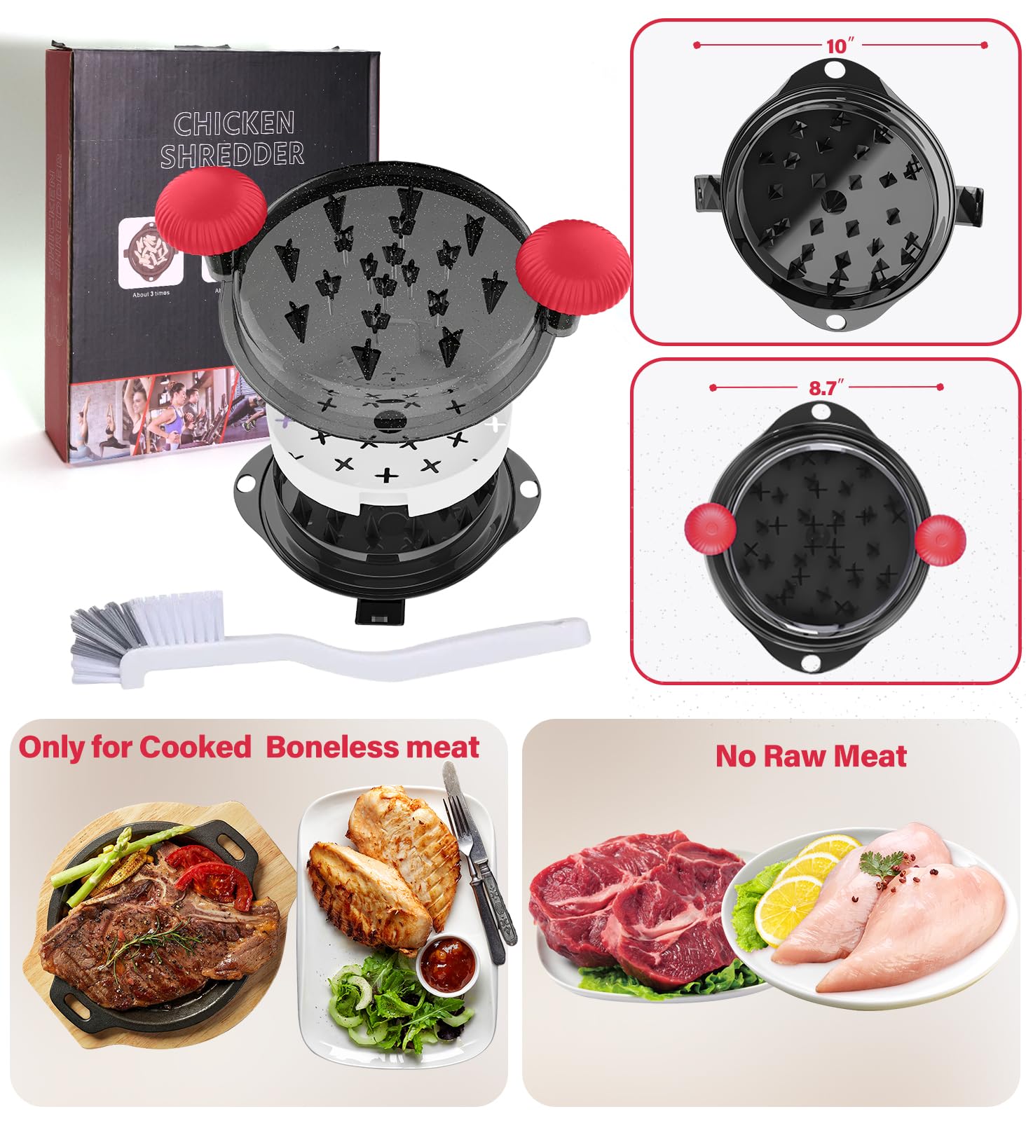 Espigas afiladas permiten deshilachar carnes de forma eficiente y uniforme.
