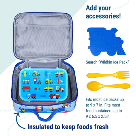Wildkin lonchera para niños, tamaño práctico para mochilas escolares.