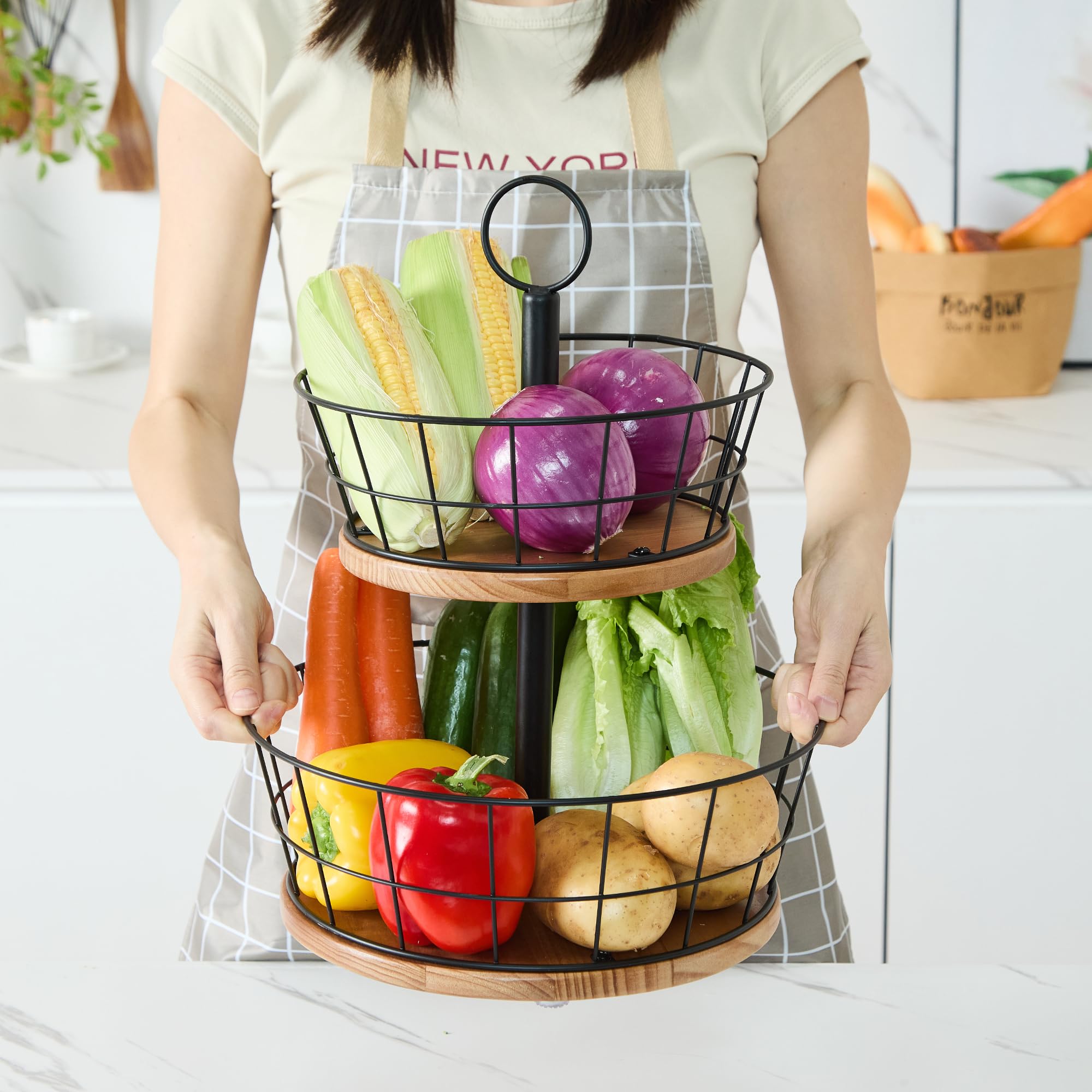 WILDMOS frutero de doble nivel maximiza espacio.
