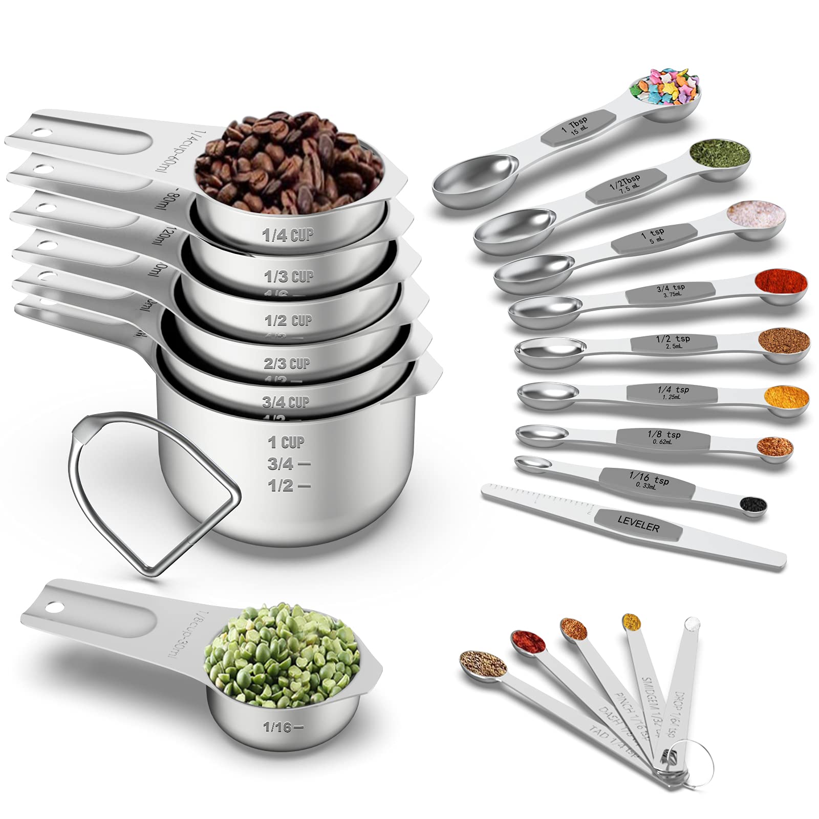 Wildone tazas de medición de 7 piezas en acero inoxidable, listas para hornear con precisión.