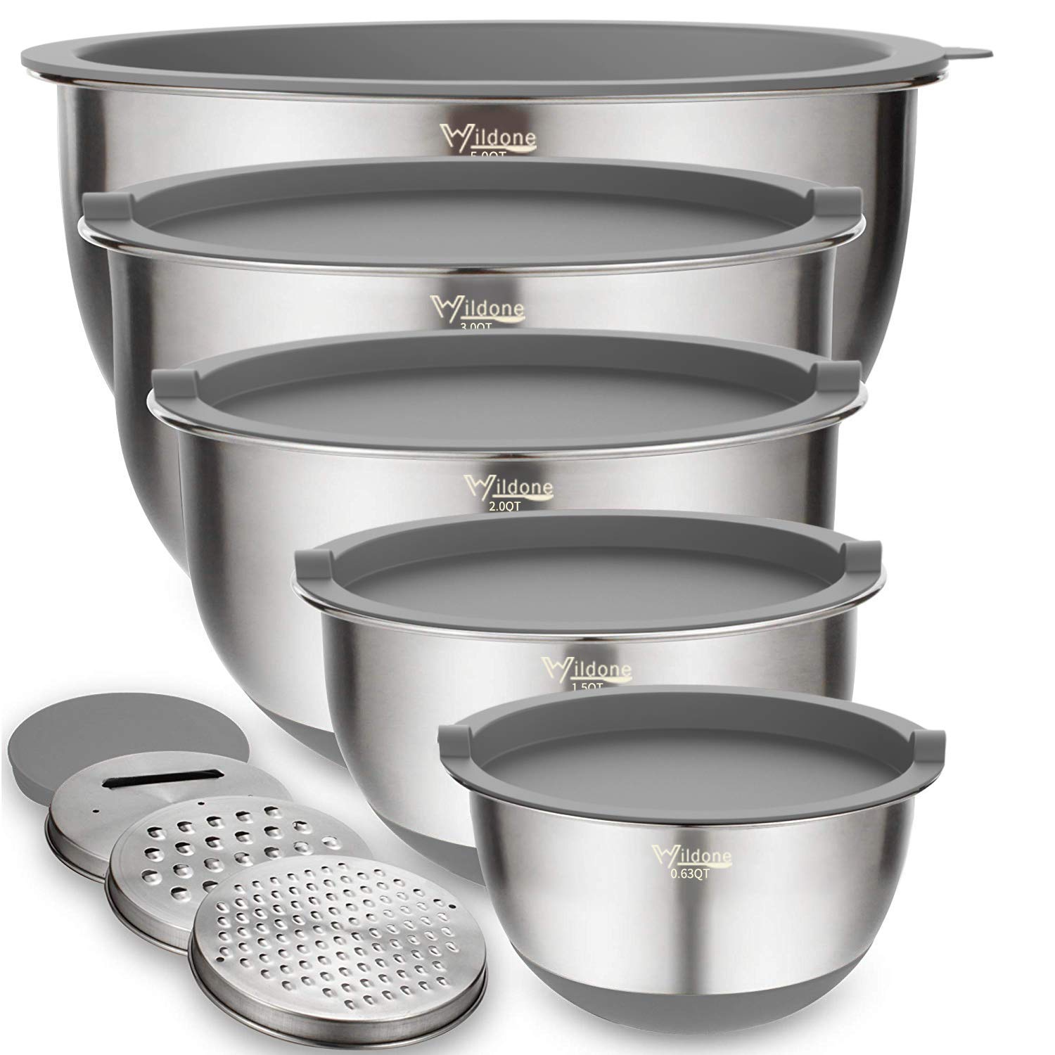 Conjunto Wildone de tazones inox con tapas para conservar alimentos frescos