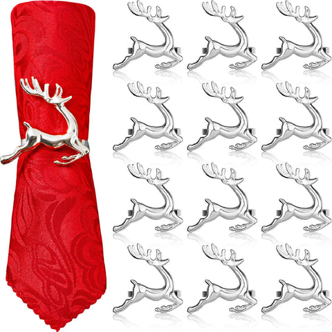 WILLBOND anillo para servilleta Reno plateado, adornando la mesa navideña con elegancia.