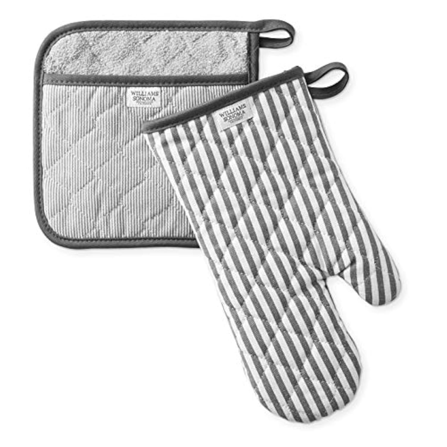 Conjunto Williams-Sonoma Bay Stripe de guantes y salvamanteles, protección térmica para cocinar.